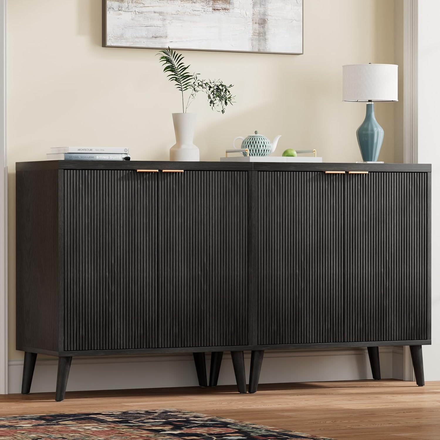 Buffet cannelé avec rangement, - Kitchen Appliances Cabinet avis et prix